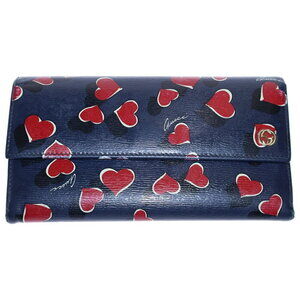 Gucci Heartbeat Continental Long Wallet Navy Blue Red